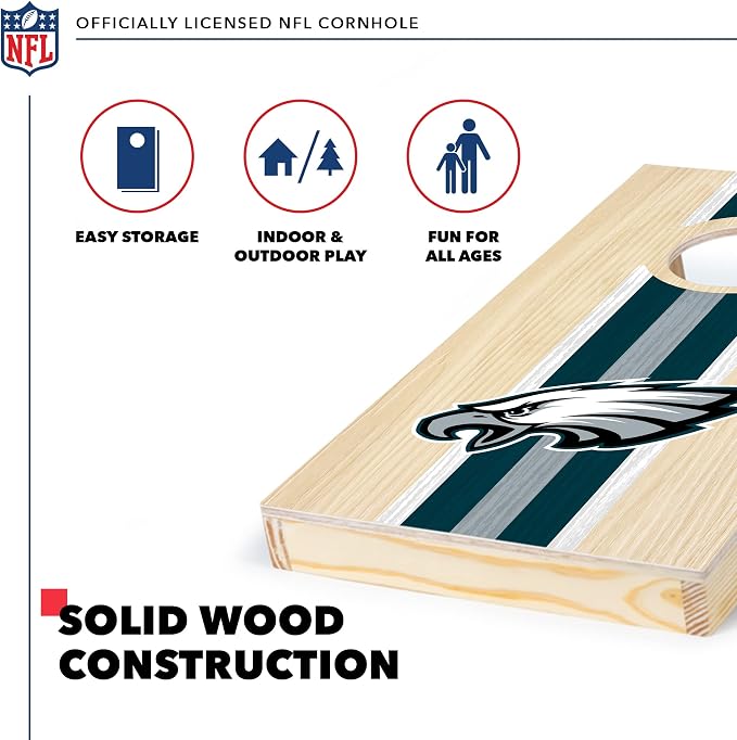 NFL Football Portable Size 1' x 2' Solid Wood Cornhole Set with Direct Print HD Team Graphics – Travel Size