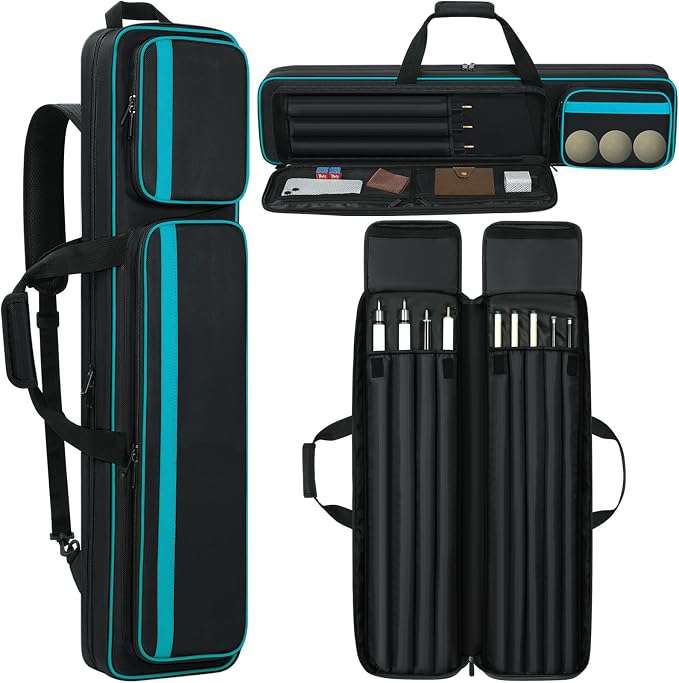 Pool Cue Case 4x5, Pool Cue Carrying Case Soft Padded Billiard Stick Bag with Multi-pocket for 4 Butts and 5 Shafts (1PCS Grey + 1PCS Blue)