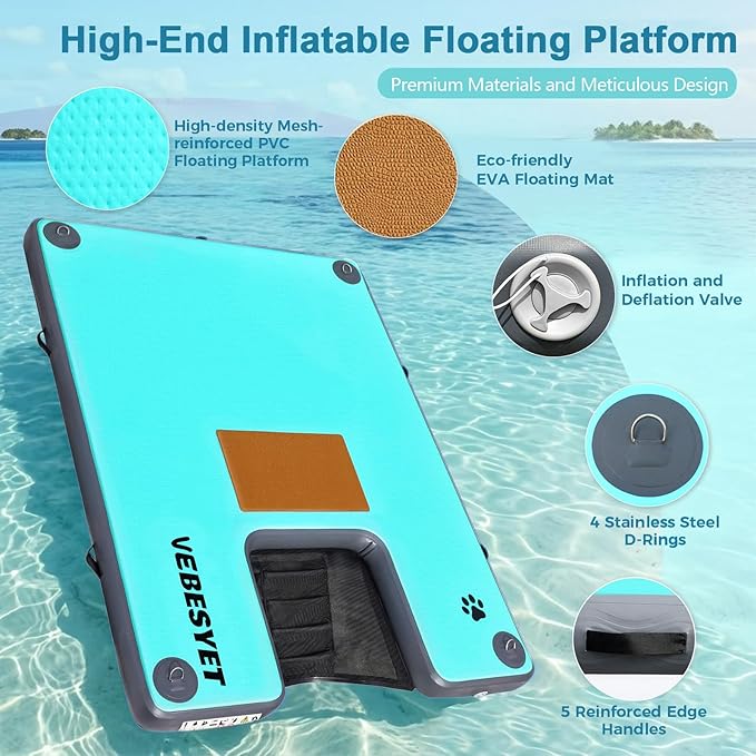 Inflatable Dock with Water Ramp, 6 inch Thick Non-Slip Inflatable Floating Dock for Dogs & Adults, Durable Drop-Stitch Floating Dock Platform for Lake, Ocean, Swimming & Fishing