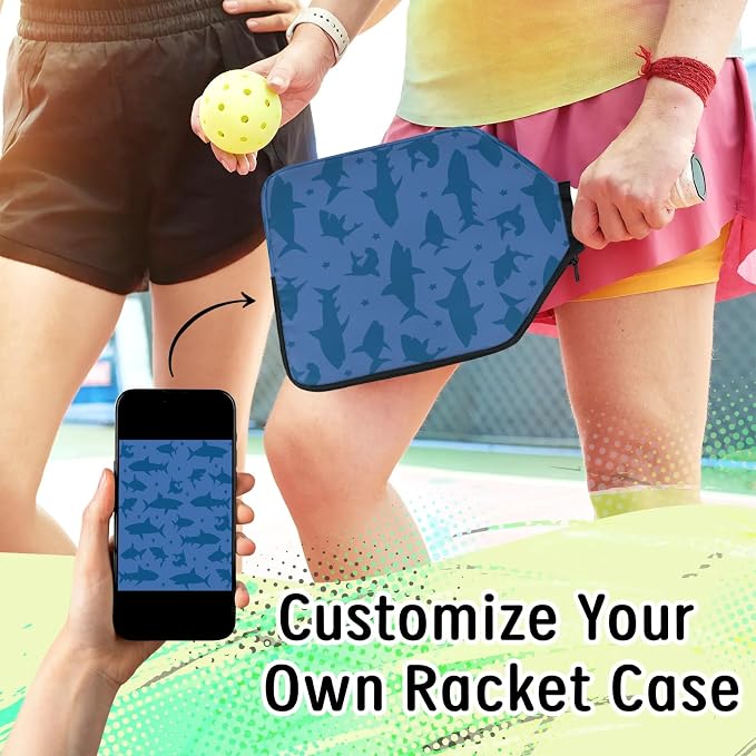 Polka Dot Shark Silhouette Blue Universal Pickleball Paddle Cover 12.4 × 9.45 inch Racket Sleeve with Handle Strap Mesh Pocket Fits USAPA Standard Widebody Paddles 2 PCS
