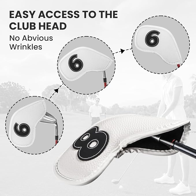 Golf Iron Covers Set Strong Magnetic Closure Value 10 Pack, Double Side Number Synthetic Leather Deluxe Club Headcover, Universal Head Cover Fit Main Irons Clubs for Women Men