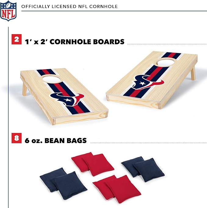NFL Football Portable Size 1' x 2' Solid Wood Cornhole Set with Direct Print HD Team Graphics – Travel Size