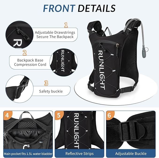 Runlight Running Vest,Lightweight Adjustable Chest Pack with Pistol Holster, Pack with 1.5L Water Bladder, Reflective Running Hydration Vest