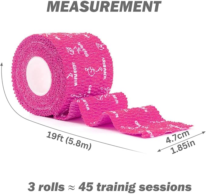 WARM BODY COLD MIND 1.85" Weightlifting Thumb Tape - Hook Grip Tape for Powerlifting, Cross Training, Gym Tape, Workout, Weight Lifting Tape, Athletic Finger Wrap (Pink 3 Rolls)
