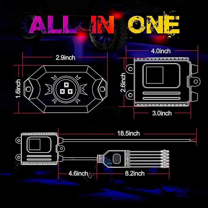 OFFROADTOWN RGB LED Rock Lights with 6 pods Neon Trail Rig Lights Underglow Universal for UTV ATV Polaris Can-Am Yamaha Honda Tundra