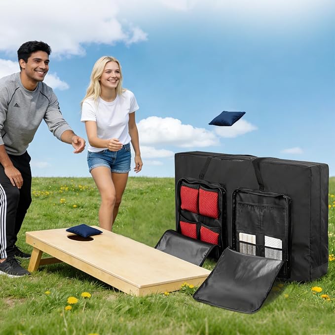 ALSLEA Cornhole Board Carry Bag - Heavy-Duty 600D Oxford Storage Case Fits 4'x2' Regulation Boards | Tailgate, Beach, Backyard Game Transport & Organizer Black