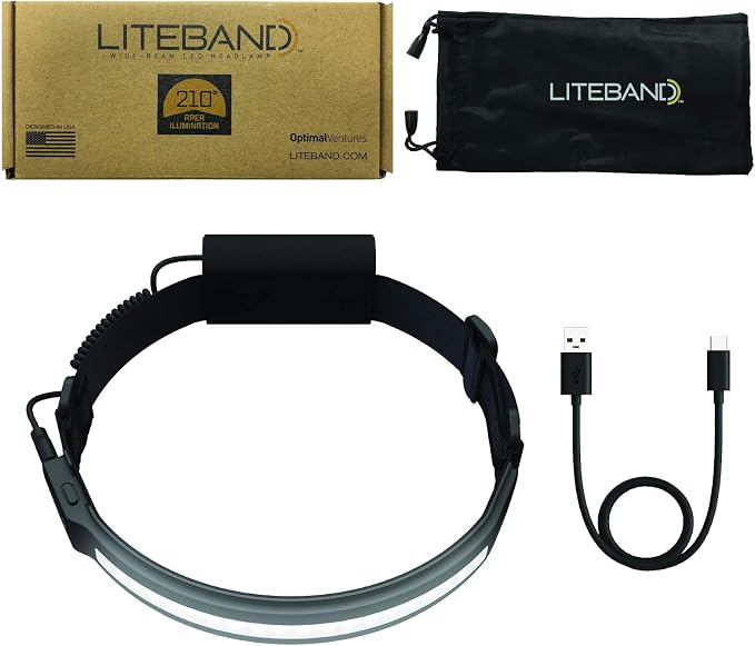 LITEBAND ACTIV Rechargeable LED Headlamp, 400 Lumens, 210° Wide Beam, Lightweight No-Bounce Fit, IPX4 Weather Resistant, Black