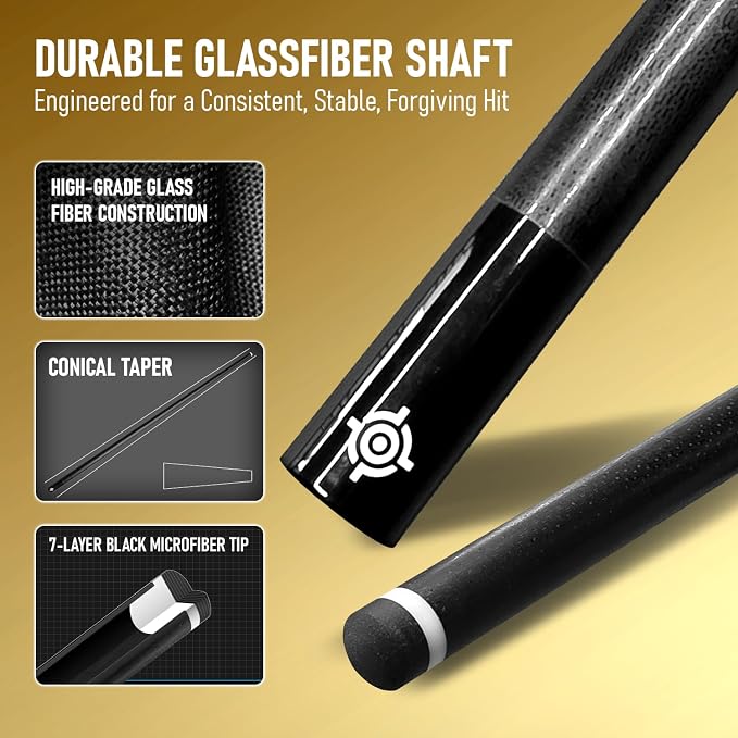 Series, Glass Fiber Pool Cue Stick, Uni-QR, 3/8-10, 5/16-18 Joint, Synthetic Leather Grip, 29" Glassfiber Shaft, 7-Layer Microfiber Tip