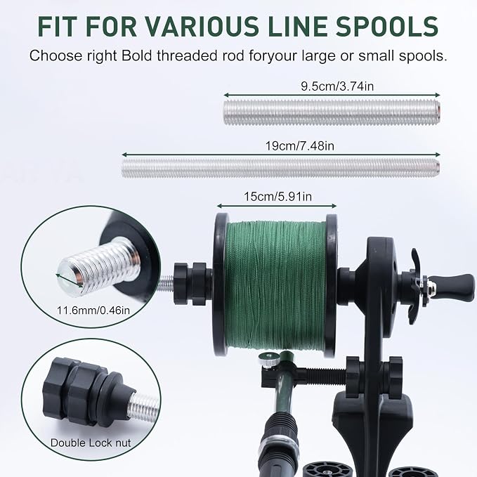 Goture Fishing Line Spooler for Fishing Reel, Fits Spools up to 5.9 in Fishing Spooler, Available in Two Lengths Fishing Reel Line Spooler, Adjustable Friction Machine Spooling Station System