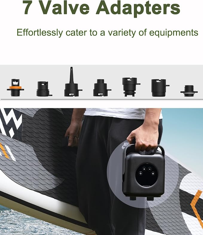 dwndpump Paddle Board Pump Electric Portable, Rechargeable 20 PSI High Pressure, Dual-Stage Inflation, Auto-Off & 12V DC, for Kayaks, Mattress, Kite Wings, Tents