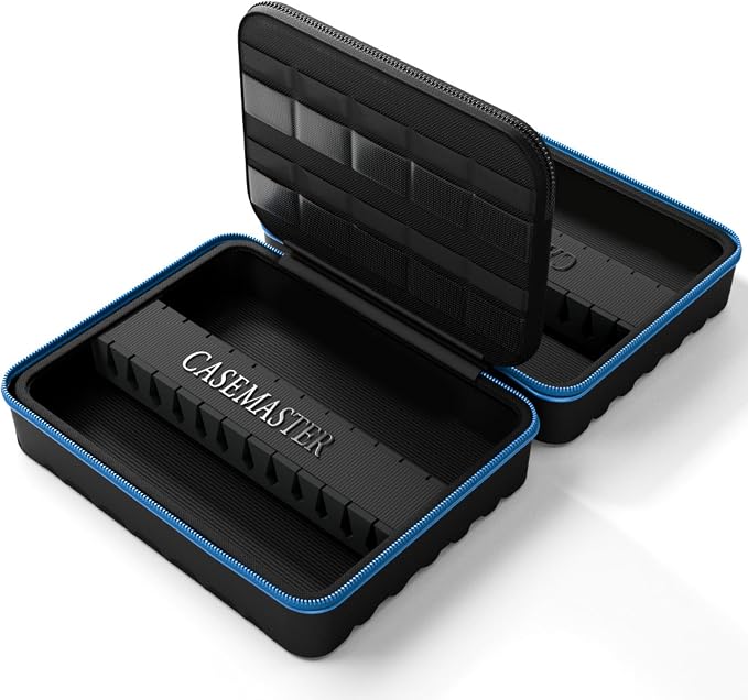Casemaster Maxx 8 Dart Case, Holds 24 Steel Tip or Soft Tip Darts Fully Assembled, Hard Shell EVA Darts Case, 20 Accessory Pockets, Blue