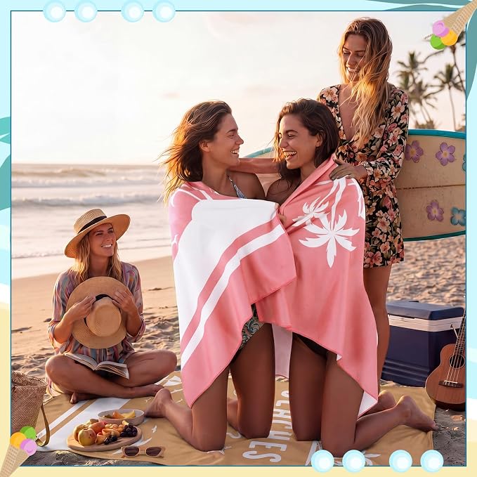 Patelai 4 Pcs Where My Beaches at Towels Girls Trip Gifts Lightweight Microfiber Oversized 35 x 70 Inches Towels Quick Dry Colorful Easy Pack for Swimming Pool Camping Women Adult Vacation