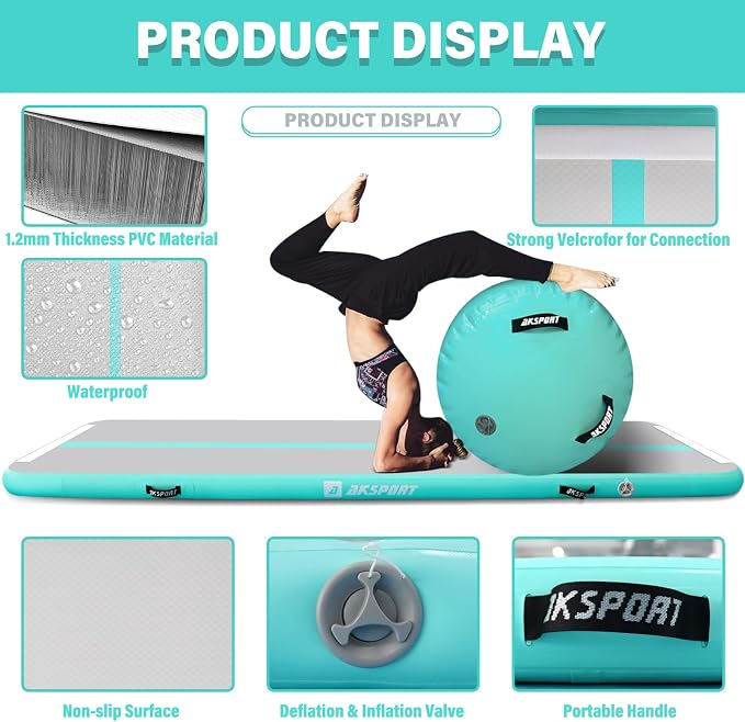AKSPORT Air Roller Gymnastics Air Barrel for Backbends and Back Handsprings Exercise Training with Electric Air Pump for Home Use/Yoga/Cheerleading/Tumbling/Back Walkovers