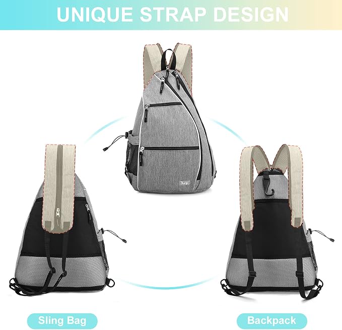 Sucipi Pickleball Bag - Men's & Women's Pickleball Backpack, Adjustable Sling Bag w/Fence Hook/Large Capacity/Safety Pocket