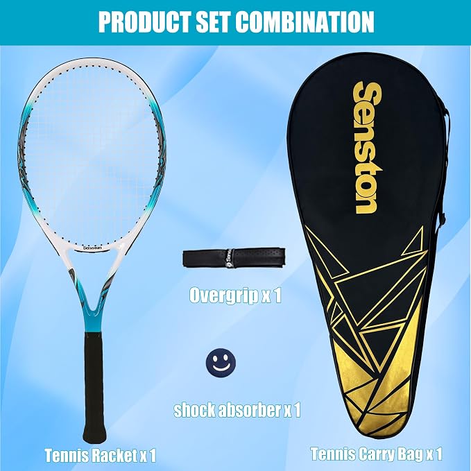 Senston 27 inch Tennis Racket for Adults 1 Pack Tennis Racket Set Tennis Overgrip, Vibration Damper