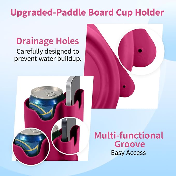 Premium 2-in-1 Paddle Board Cup Holder, Non-Slip Kayak Drink and Phone Holder with Secure Lock System, Universal Cup Holder for SUP, Boat, Surfboard, Canoes, Paddleboard Accessories (Pink)