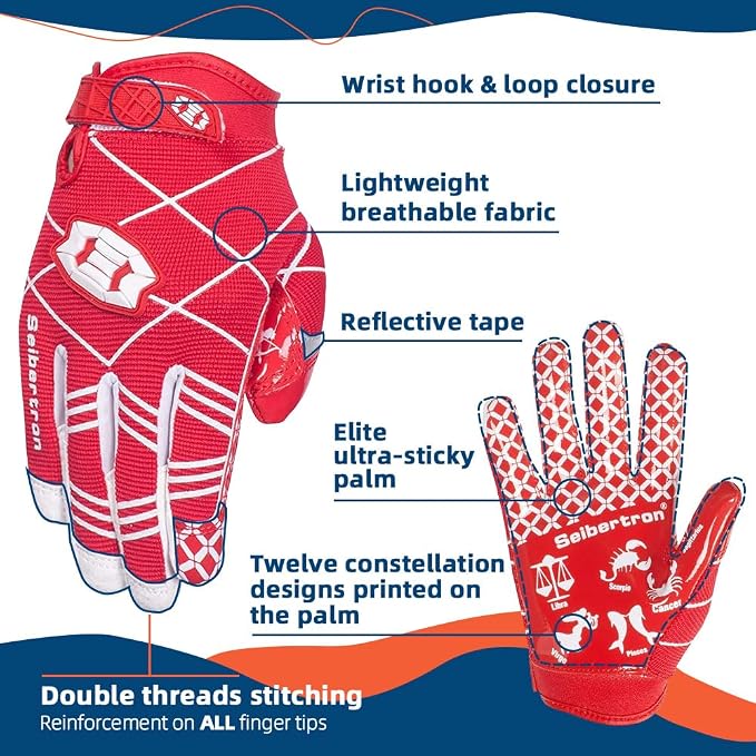 Seibertron Pro 3.0 Twelve Constellations Elite Ultra-Stick Football Receiver Gloves | Super Sticky Grip for Youth Kids Boys 8-12 Girls & Adult Men & Women, Perfect Sports Gift