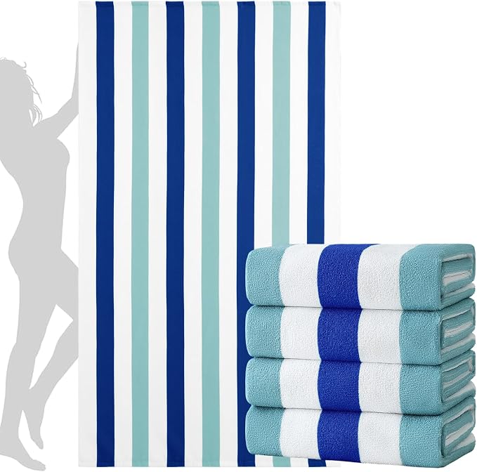 Jessy Home 4 Pack Striped Oversized Beach Towel Set, 40x70 Inch Microfiber Sandproof Quick Dry Super Soft Swim Towels, Absorbent Stylish Pool Towels, Swim Cover Up for Beach Vacation Travel