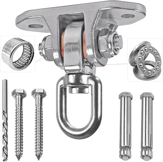 Heavy Duty Swing Hanger Stainless Steel 304 Antirust,1200 lb Capacity 360° Silent Rotation, Playground Porch Swing Set Indoor Outdoor, Patent Design
