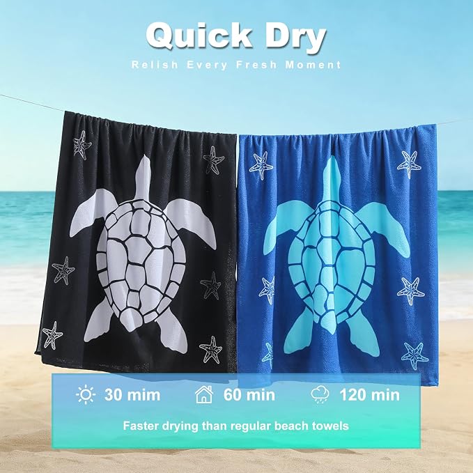Jessy Home Microfiber 4 Pack Beach Towel Set, 40x70in Oversized Beach Towel, Quick-Dry Sand-Free Highly Absorbent Swim Towel, Soft Pool Towel, Marine Mixed Prints of Starfish & Sea Turtle for Vacation