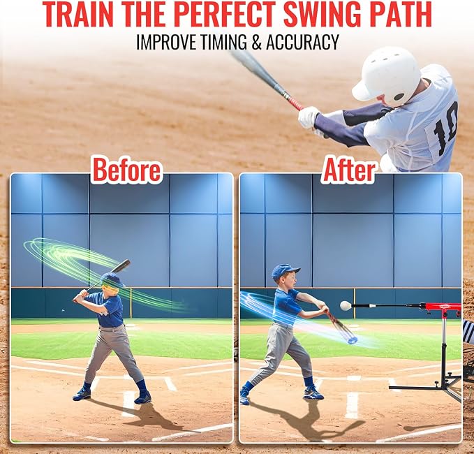 Youth Swing Trainer For Baseball & Softball - Auto Reset Hitting Trainer with 3 Power Bands,Softball Swing Trainer Height Adjustable 24–30" Baseball Training Equipment Improve Power,Speed,Accuracy