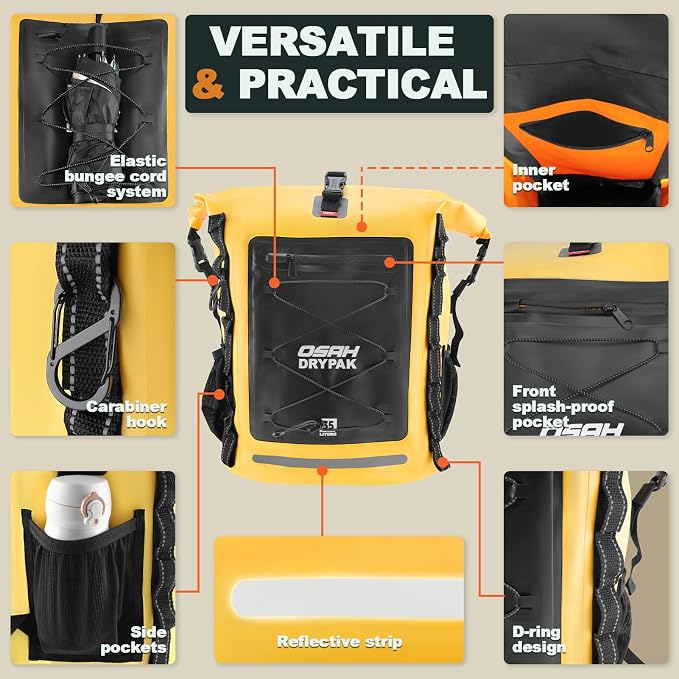 OSAH DRYPAK Waterproof Backpack Dry Bag 35L/55L/85L – Heavy Duty Roll-Top Hiking Backpack for Travel, Kayaking, Boating, Camping, Rafting and Fishing