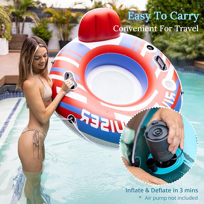 River Tubes for Floating Heavy Duty Inflatable Floating Lounger Premium River Water Rafts Pool Float with Cup Holder Above Lake for Adults