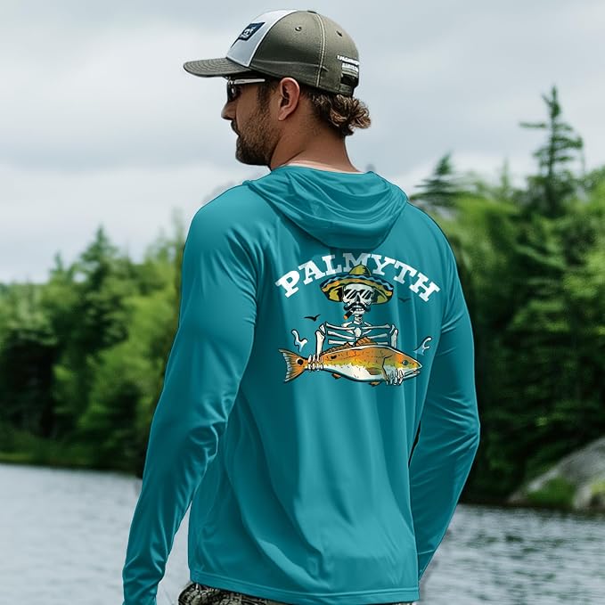 Palmyth Fishing Hoodie for Men Long Sleeve Sun Protection UV UPF 50+ Shirts | Hidden Zipper Pocket, Thumb Loops, Quick-Dry, Side Mesh Panels, Lens Cleaning Cloth, 4-Way Stretch
