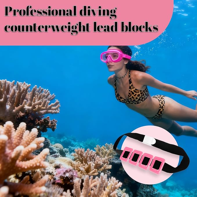 4Pcs Dive Weights Belt Pink Coated Diving Weight Block for Scuba Diving Coated Dive Weights Nylon Dive Belt with 1 Metal Quick Release Buckle for Free Diving Underwater Operations