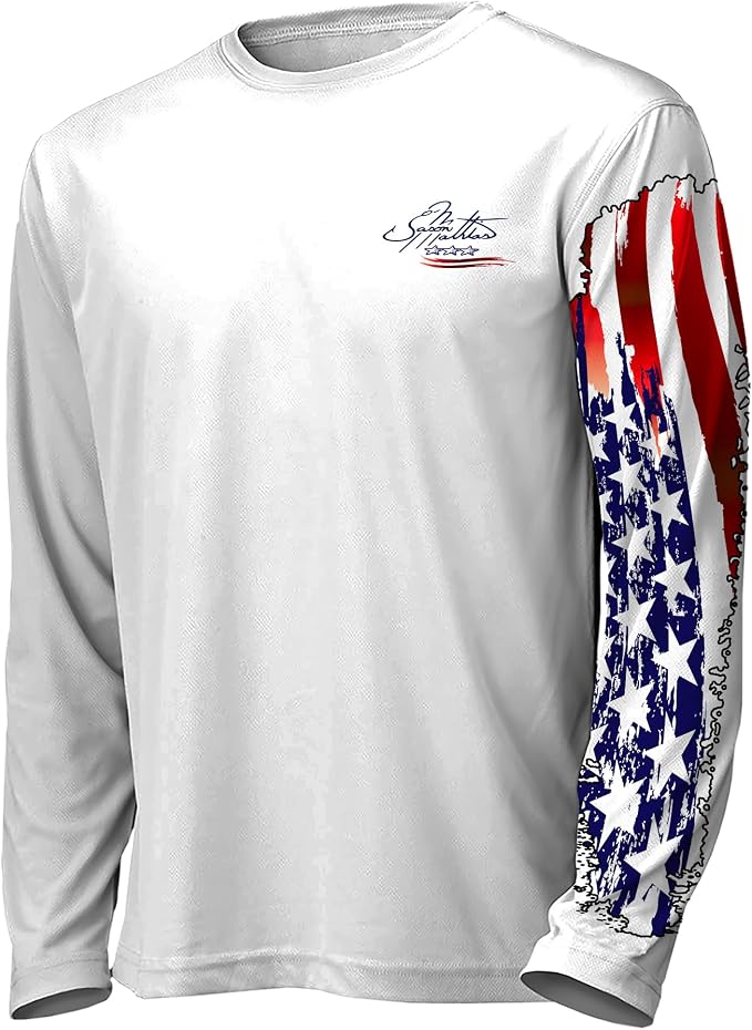 Men’s “American Flag Bass” Comfortable Fishing Shirt-UPF 50+ Interlocking Fabric, Quick-Dry, Ideal for Anglers (JM016)