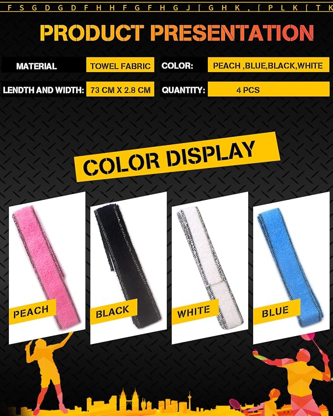 GLL Toweling Racket Overgrip, Super Absorbent Cotton Towel, Skid Resist Absorb Sweat Grip Tape, Handles Protection for Tennis Badminton Racquetball Squash Baseball