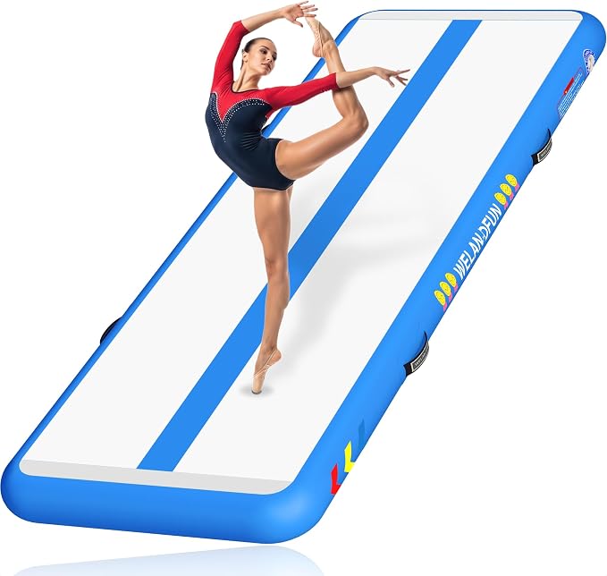 Air Tumble Track Mat for Gymnastics | 4/6 / 8 inches Air Tumbling Mats, 6.56/10 / 13 / 16ft Inflatable Gymnastics Mat for Home Use, Training, Cheerleading, Water Yoga with Electric Air Pump