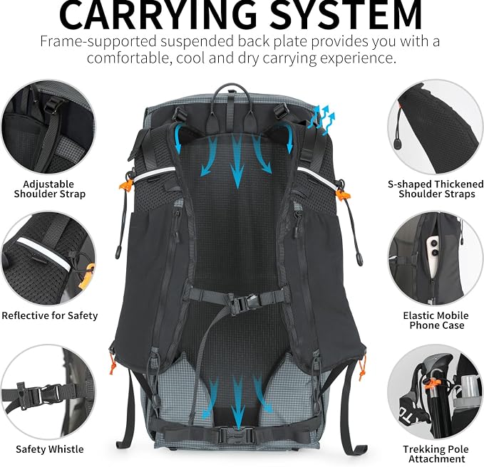IX INOXTO Hiking Backpack for Men and Women, 30L Waterproof Camping Backpack with 3L Water Bladder and Rain Cover, Lightweight Outdoor Sport Travel Daypack Rucksack for Climbing Cycling (Dark gray)