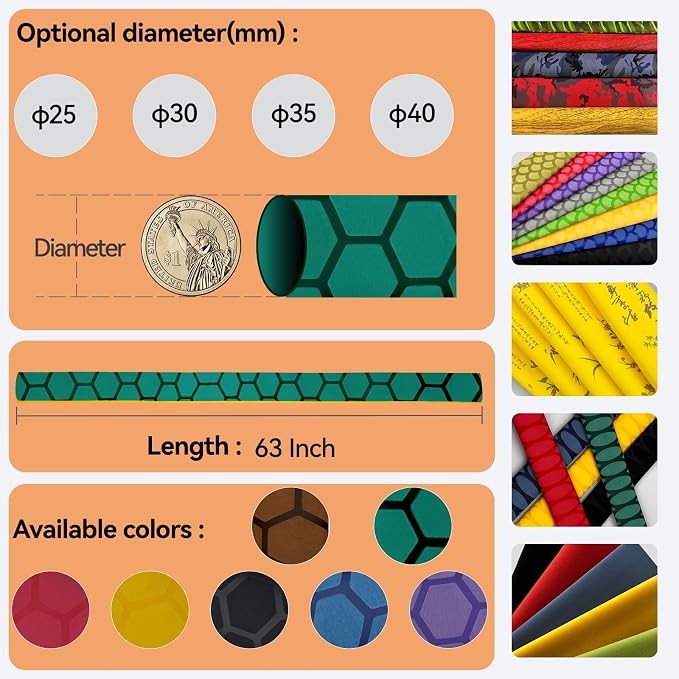 Hex Pattern Handle Heat Shrink for Fishing Rod, Table Tennis Paddle - Sleek, Multiple Colors (30mm Dia. x 1.6m Long, Brown)