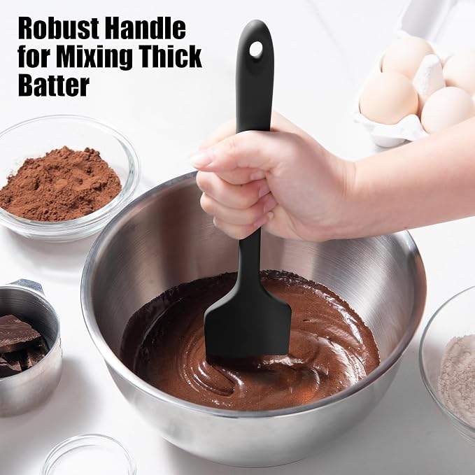 4-Piece Silicone Spatula Scrapers: Doosu 600°F Heat Resistant Food Grade Kitchen BPA Free Rubber Baking Cooking Tool Nonstick Utensil Set for Mixing, Scraping, Folding, Stirring, Serving (Black)