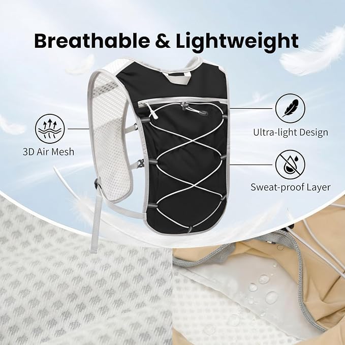 Hydration Backpack Lightweight Running Vest for Women Men with 500ml Soft Flask Hiking Daypack