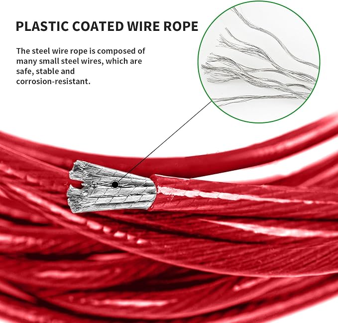 30M Steel Core Outdoor Washing Line Heavy Duty Super Washing Line Load 220kg Rust Proof Waterproof Garden Washing Line (Diameter 4mm, Red)