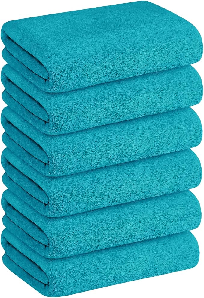 JML Large Microfiber Bath Towels Set of 6, 30" x 60", Oversized, Soft, Super Absortbent, Fast Drying Bathroom Towel for Sauna, Salon, Sport, Fitness, Yoga, Teal