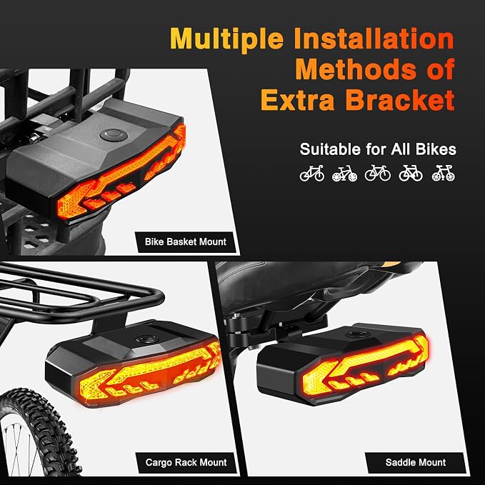 NineLeaf Bike Turn Signals, Turn Signal Kit for Ebike, Bike Turn Signals Front and Rear Auto On/Off Electric Bell Automatic Brake Light Remote Control Rear Light USB Rechargeable IP65 Waterproof
