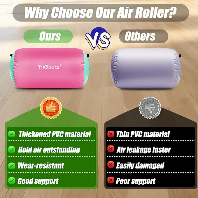 Triclicks Gymnastics Barrel Inflatable Air Roller Barrel Tumble Track Equipment Octagon Mat for Backhandspring Trainer Yoga Cheerleading Home Use Gym Without Pump