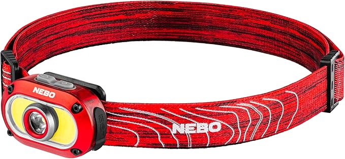 NEBO MYCRO 550+ Headlamp | 550 Lumens, 7 Light Modes, White & Red Light with Spot & Flood, USB-C Rechargeable, Water Resistant, Cap Light Convertible, Bright Light for Camping & Hiking – Red