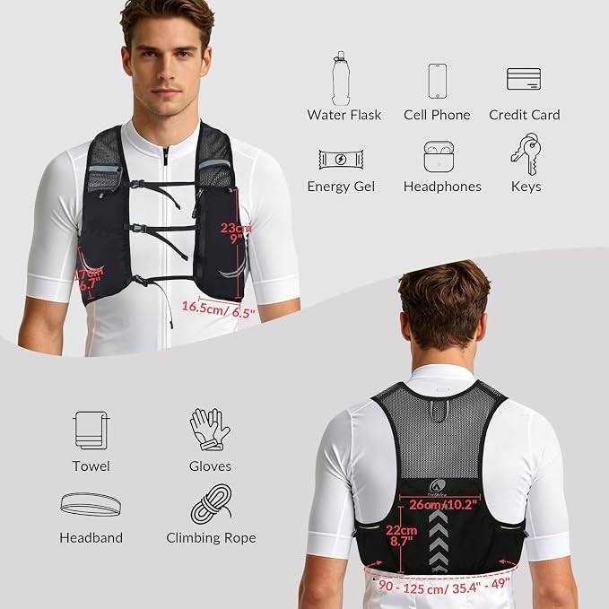 Lightweight Running Vest with 2pcs 500ml Water Bottle for Men Women, Reflective Water Vest Hydration Pack Hydropack for Hiking, M/L