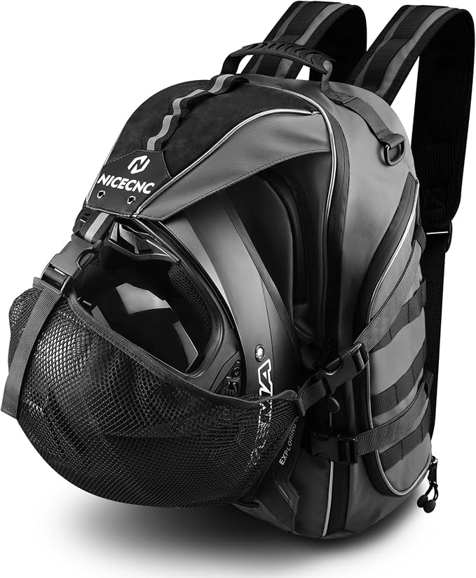 Motorcycle Helmet Bag Universal Motorcycle Helmet Backpack with 35L Large Capacity Motorcycle Riding Backpacks for Men Lugguge Storage Bag with Hidden Net, Grey