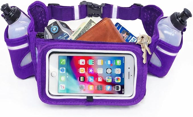 No.1 Hydration Belt by Runtasty - Premium Running Fuel Belt w/2 BPA-Free 10 oz Water Bottles, Tilt-Up Pocket w/Touchscreen-Ready Cover - Fits All iPhones, Runners Ebook & No-Bounce Design