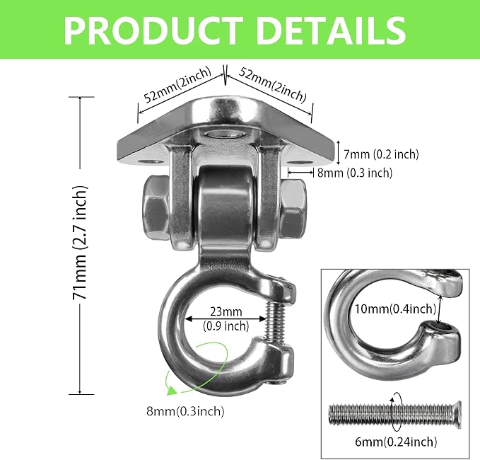 Swing Hangers Heavy Duty Smooth Operation with 180° Swing Bearings 1000 lb Capacity for Indoor Outdoor Swing Chairs Hammocks Playgrounds Yoga