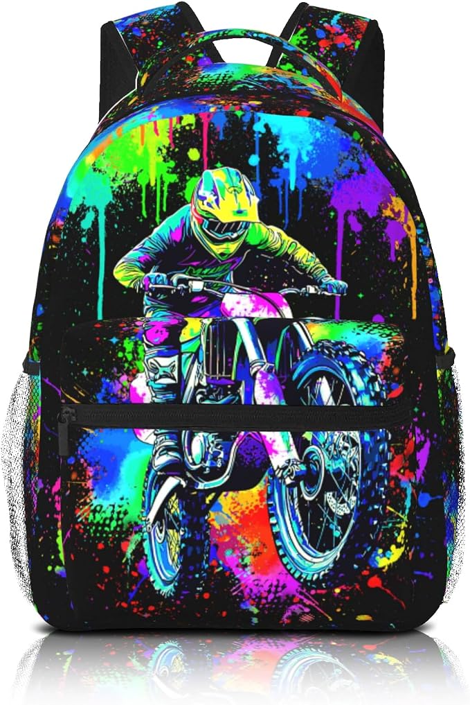 Motocros Backpack For Boys Motocros Dirt Bike Boys Backpack For Kids Children Teens Elementary Middle School Motorcycle Bookbag Travel Back Pack for Age 6-18