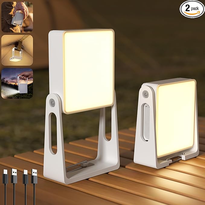 2 Pack Camping Light Lanterns, 4000mAh Camping Lamp Rechargeable Battery Powered 2-in-1 LED Lanterns, Flashlight Lights for Camping, Hiking, Emergency Lights for Home Power Outages, White