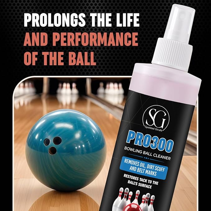 Bowling Ball Cleaner Spray - Oil, Scuff, and Belt Mark Cleaner Restores Tack, Prolongs Lifespan of Ball - EPA Safer Bowling Ball Restoration - Bowling Accessories - 8FL Oz