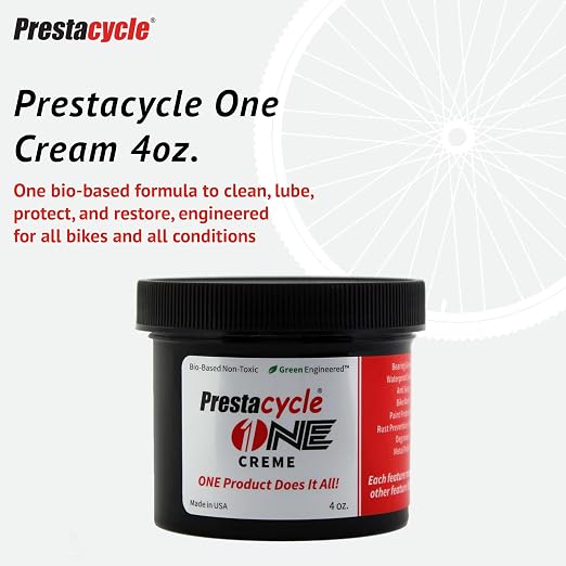 Prestacycle One Cream – Bio-Based Bicycle Chain Lube & Cleaner – 2-in-1 Wet & Dry Lubricant – Anti-Rust, Low Friction, Safe on Carbon, Paint & Bearings – Made in USA
