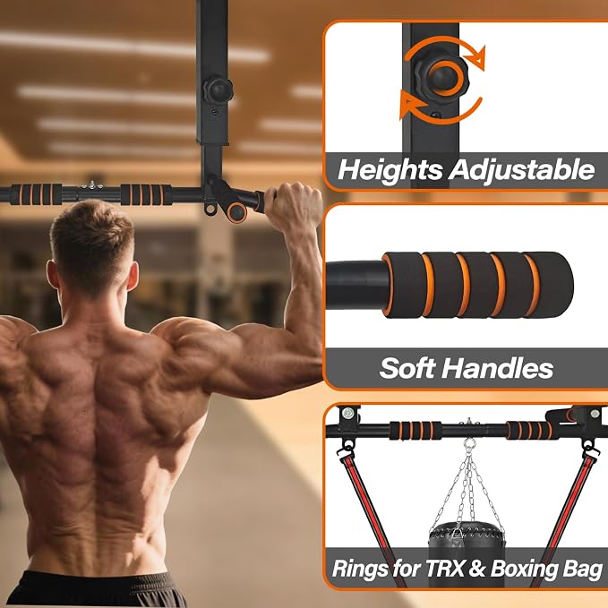 Joist Mounted Pull Up Bar,Wall Mount Pull Up Bar,Ceiling Mounted Chin Up Bar for Upper Body Workout, Dip Stand Supports to 440 Lbs